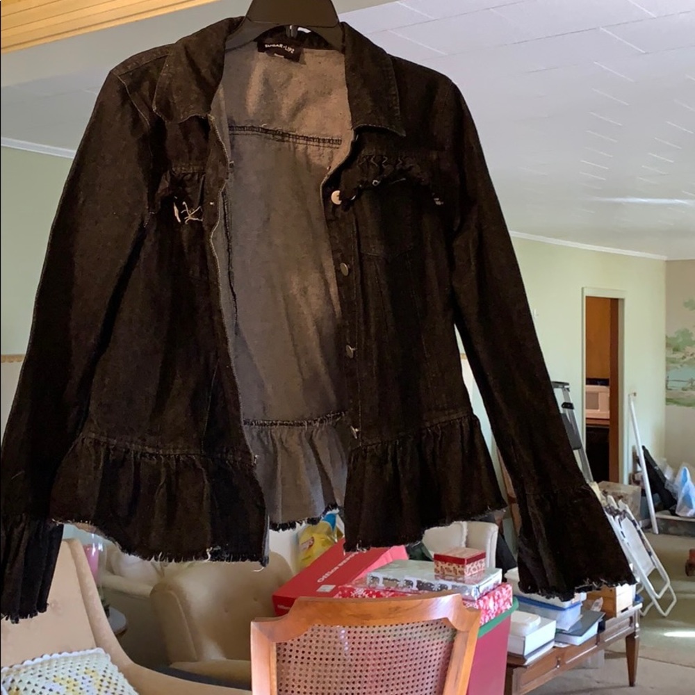 Black distressed denim jacket